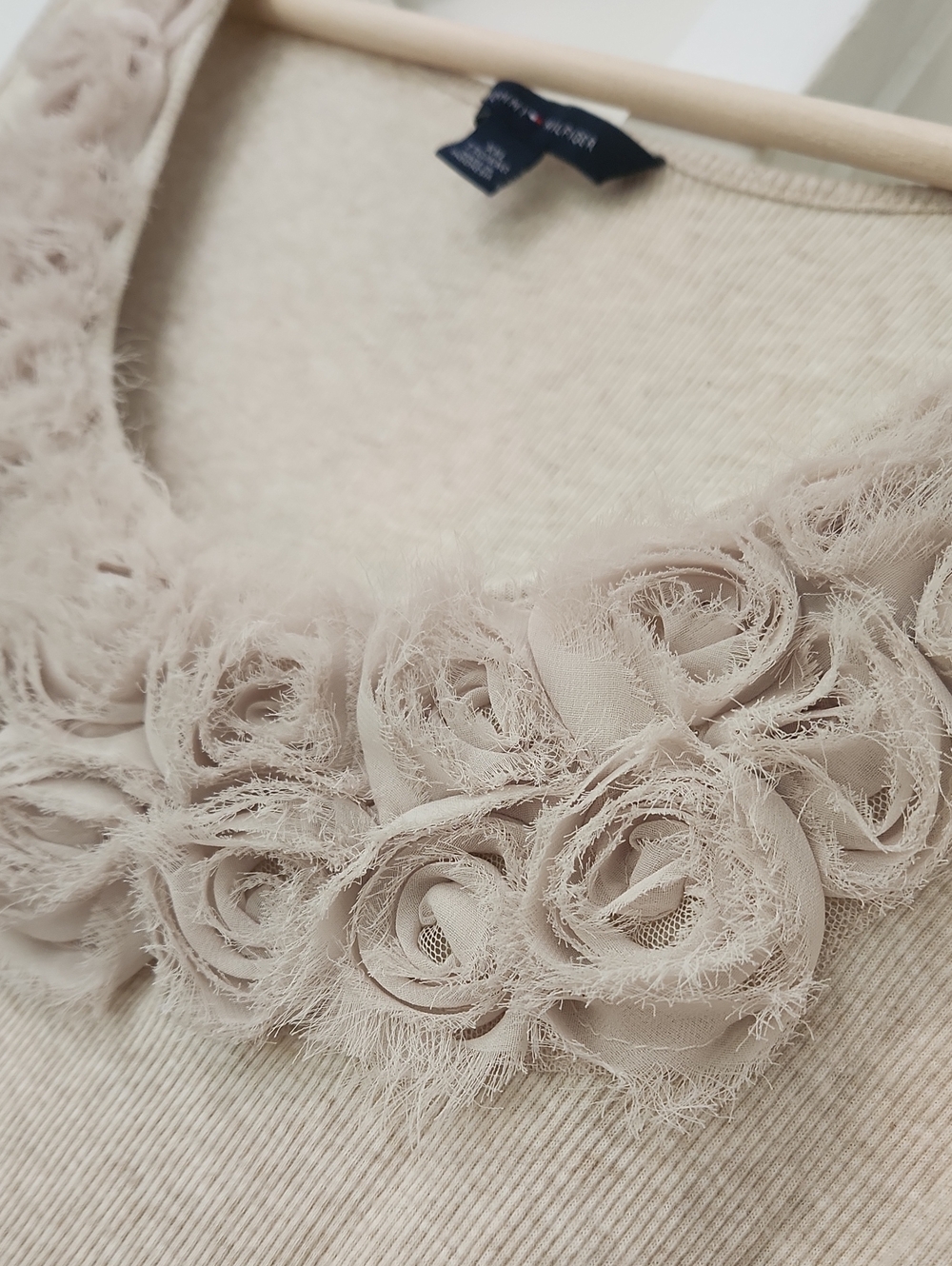 Tommy Hilfiger Beige Rib Knit Rosette Embellished Tank Top Cotton Size XXL - Picture 14 of 15